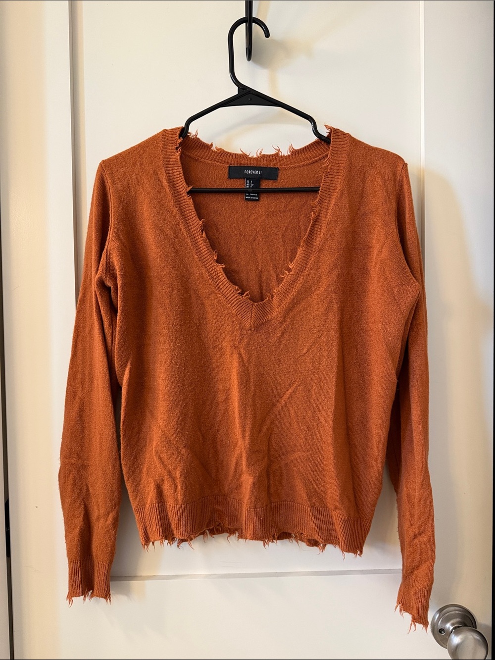 Forever 21 Women's Rust Distressed V-Neck Sweater